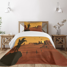 Sunset Scene and Cowboy Bedspread Set