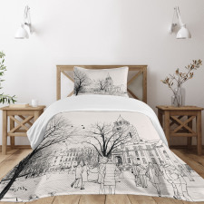 Walking People Winter Bedspread Set