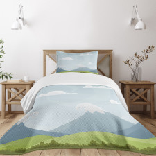 Cartoon Mountains Idyllic Bedspread Set