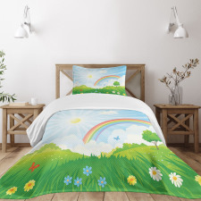 Sun and Rainbow Flowers Bedspread Set