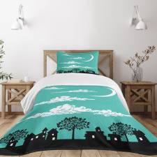 Buildings with Trees Bedspread Set