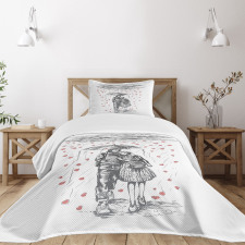 Couple on Rainy Day Bedspread Set