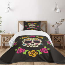 Floral Wreath Skull Bedspread Set