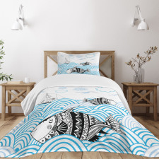 Sketch Boat and Animals Bedspread Set