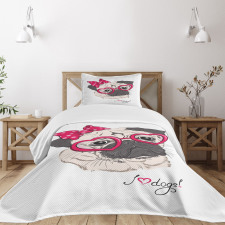 Cartoon Fashion Hipster Dog Bedspread Set