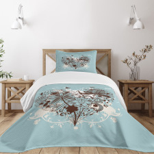 Heart Shape with Dragonflies Bedspread Set