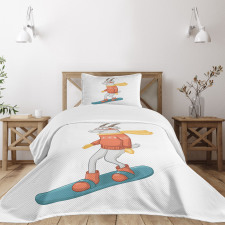 Cartoon Goat Snowboarding Bedspread Set