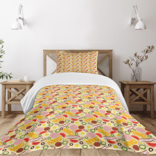Graphic Pizza Toppings Bedspread Set