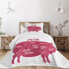 Cutting Pig Meat Diagram Bedspread Set