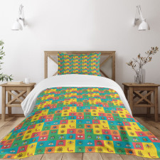 Cartoon Bugs in Square Bedspread Set