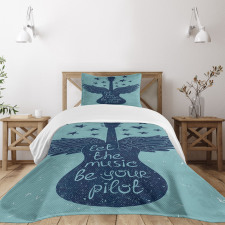 Guitar Wings Stars Words Bedspread Set