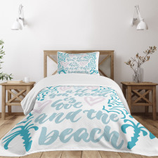 Wavy Lines Nautical Love Bedspread Set