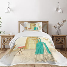 Vintage Woman Hand Fan Bedspread Set