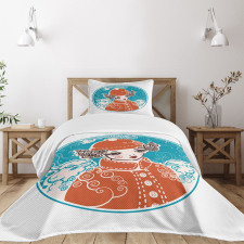 Little Girl in Winter Sheep Bedspread Set