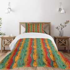 Wavy Vertical Lines Retro Bedspread Set