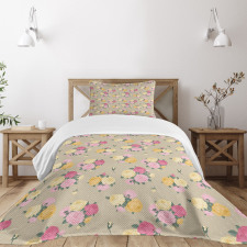 Vintage Rose Bunches Dots Bedspread Set