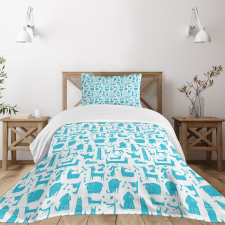 Funny Puppies in Aquatic Tone Bedspread Set