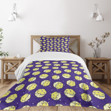 Crescent Moon in Sky Stars Bedspread Set