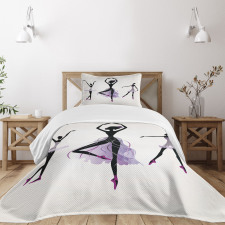 Ballerina Dancer Silhouettes Bedspread Set