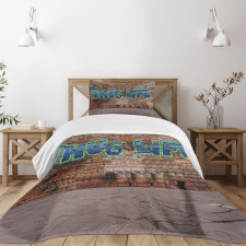 Graffiti Words Brick Wall Bedspread Set