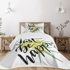 Yellow Blossoms Leaves Bedspread Set
