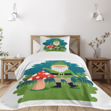 Elf with Mushroom in Forest Bedspread Set