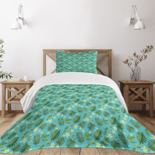 Leafage Hibiscus Blooms Bedspread Set