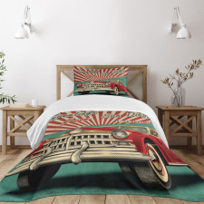 Greetings Words Retro Car Bedspread Set