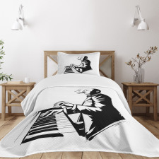 Jazz Pianist Sketch Artwork Bedspread Set