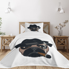 Cartoon Cool Pug Dog Portrait Bedspread Set