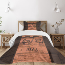 Iowa Flag on Wood Planks Bedspread Set
