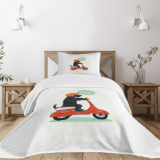 Scooter Ridding Puppies Bedspread Set