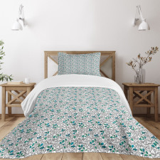 Graphic Doodle Leaves Blue Bedspread Set