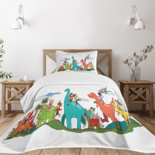 Kids Playing Dinosaurs Bedspread Set