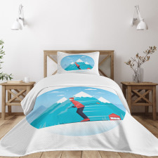 Man Skiing on a Snowy Hill Bedspread Set