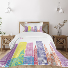 Urban Buildings Apartments Bedspread Set