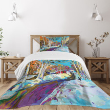 City Urban Park in Winter Bedspread Set