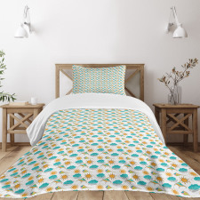 Sun and Clouds with Outlines Bedspread Set