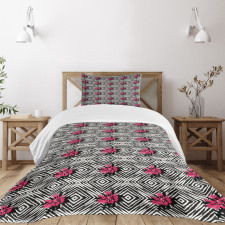 Rhombus Pattern Flowers Bedspread Set