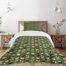 Seafood Rolls on Green Shade Bedspread Set