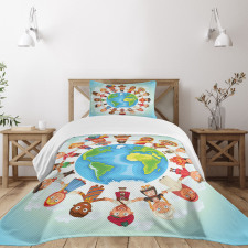 Planet Earth with Children Bedspread Set