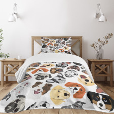 Faces of Various Dog Breeds Bedspread Set