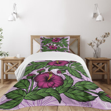 Hibiscus Blossoms Pattern Bedspread Set