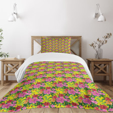 Green Tone Foliage on Yellow Bedspread Set