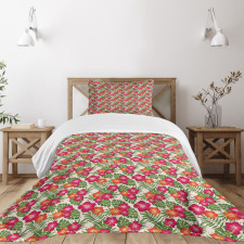 Pink and Orange Hibiscus Bedspread Set
