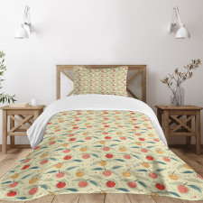 Fresh Tangerines with Leaves Bedspread Set