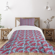 Sketchy Flowers in Pink Shades Bedspread Set