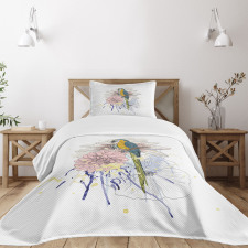 Parrot on Flower Bouquet Bedspread Set