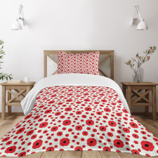 Vivid Blossoms on a Pale Grid Bedspread Set