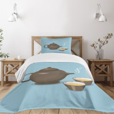 Tea Cups Beverage Drink Theme Bedspread Set